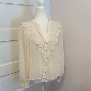 Zara Cream Polka Dot Ruffle Blouse
